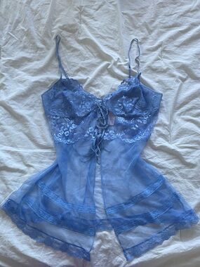 Vintage Victoria's Secret Blue Lace Babydoll Lingerie